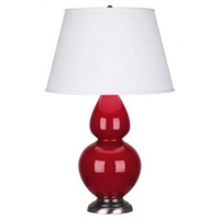Robert Abbey Double Gourd Table Lamp in Ruby Red Glazed Ceramic with Antique Silver Finished Accents RR22X