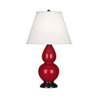 Robert Abbey Small Double Gourd Table Lamp in Ruby Red Glazed Ceramic with Deep Patina Bronze Finished Accents RR11X