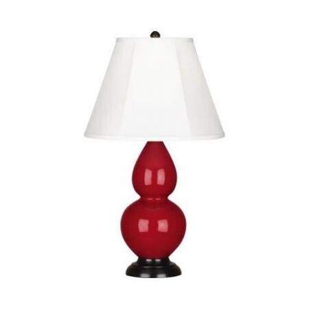 Robert Abbey Small Double Gourd Table Lamp in Ruby Red Glazed Ceramic with Deep Patina Bronze Finished Accents RR11