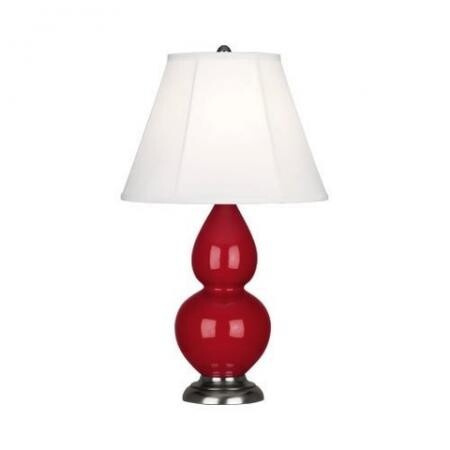 Robert Abbey Small Double Gourd Table Lamp in Ruby Red Glazed Ceramic with Antique Silver Finished Accents RR12