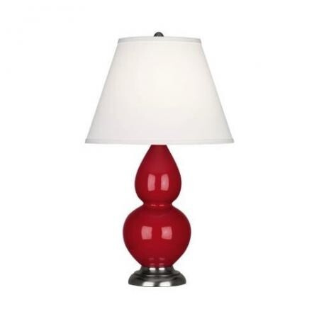 Robert Abbey Small Double Gourd Table Lamp in Ruby Red Glazed Ceramic with Antique Silver Finished Accents RR12X
