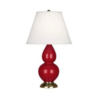Robert Abbey Small Double Gourd Table Lamp in Ruby Red Glazed Ceramic with Antique Brass Finished Accents RR10X