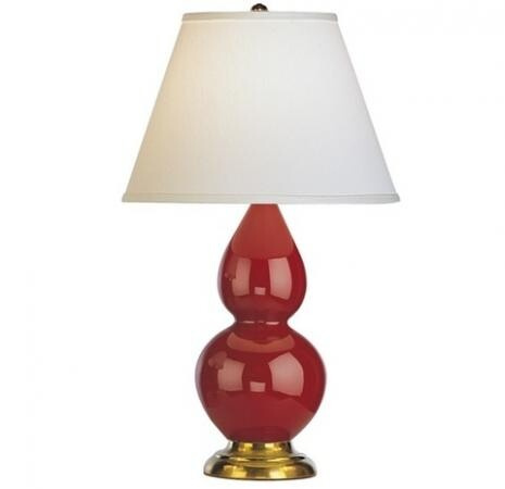 Robert Abbey Small Double Gourd Table Lamp in Oxblood Glazed Ceramic with Antique Natural Brass Finished Accents 1687X