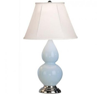 Robert Abbey Small Double Gourd Table Lamp in Baby Blue Glazed Ceramic with Antique Silver Finished Accents 1696