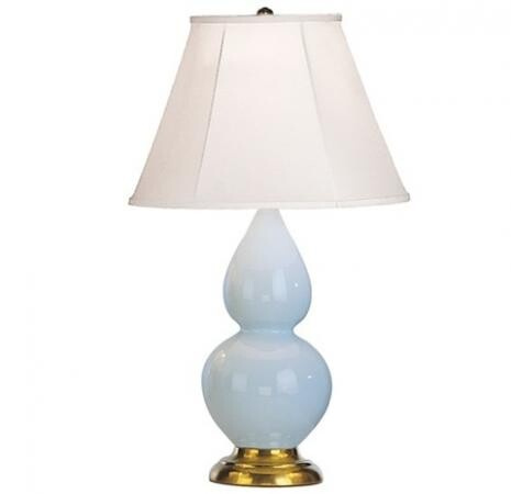 Robert Abbey Small Double Gourd Table Lamp in Baby Blue Glazed Ceramic with Antique Natural Brass Finished Accents 1689