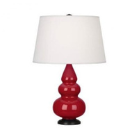 Robert Abbey Small Triple Gourd Table Lamp in Ruby Red Glazed Ceramic with Deep Patina Bronze Finished Accents RR31X