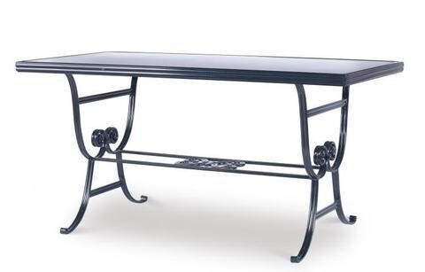 Augustine Metal Dining Table W/ Scroll Base & Tempered Glass