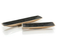 Set of Two Trays in Black Leather Enamel
