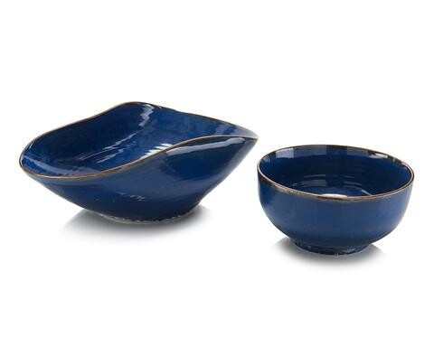 Set of Two Sapphire Blue Porcelain Glazed Bowls