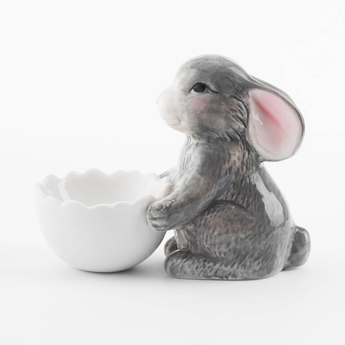 Подставка для яйца, 11 см, фарфор P, бело-серая, Кролик со скорлупой, Pure Easter