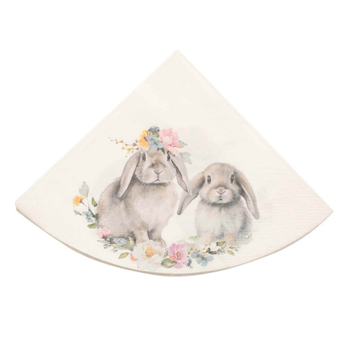 Салфетки бумажные, 33х33 см, 20 шт, круглые, белые, Кролики с цветами, Pure Easter