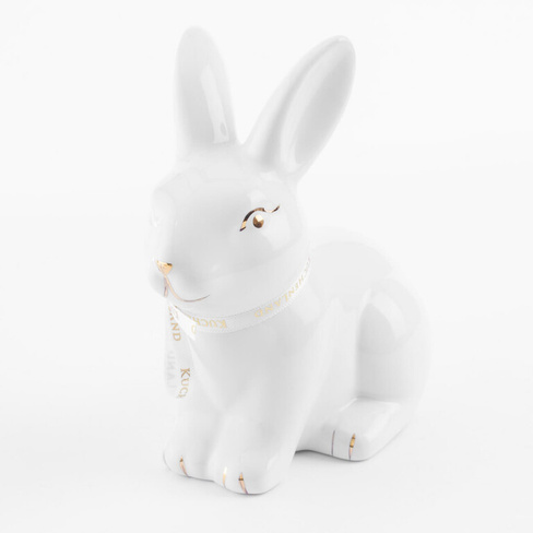 Статуэтка, 13 см, керамика, бело-золотистая, Кролик сидит, Easter gold