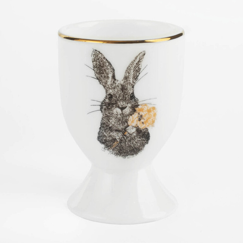 Подставка для яйца, 7 см, фарфор F, белая, с золотистым кантом, Кролик с цветами, Rabbit gold