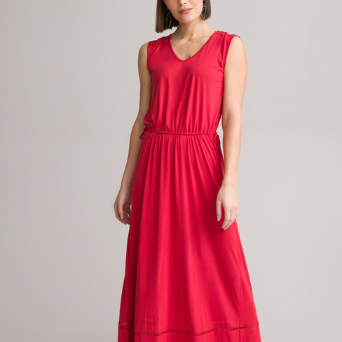 Платье прямое длинное без рукавов 56 красный