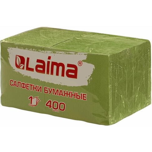Салфетки бумажные 400 шт, 24х24 см, "Big Pack", зелёные, 100% целлюлоза, LAIMA, 114728 Laima