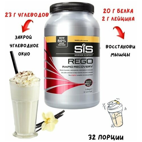SiS, Напиток восстановительный углеводно-белковый в порошке REGO Rapid Recovery, 1,6кг (Ваниль) Science In Sport