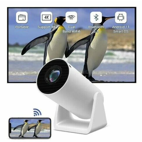 Smart проектор HY300 (HDMI для приставки и компьютера Wi-Fi 5G Bluetooth) 2160p 60fps, белый для дома, дачи и офиса Luck