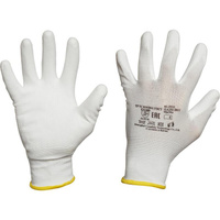 Перчатки рабочие защитные нейлоновые с полиуретановым покрытием белые (13 класс, размер 9, L)