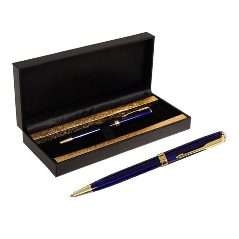 Ручка подарочная шариковая calligrata, в кожзам футляре пб s, поворотная, корпус синий с золотом Calligrata